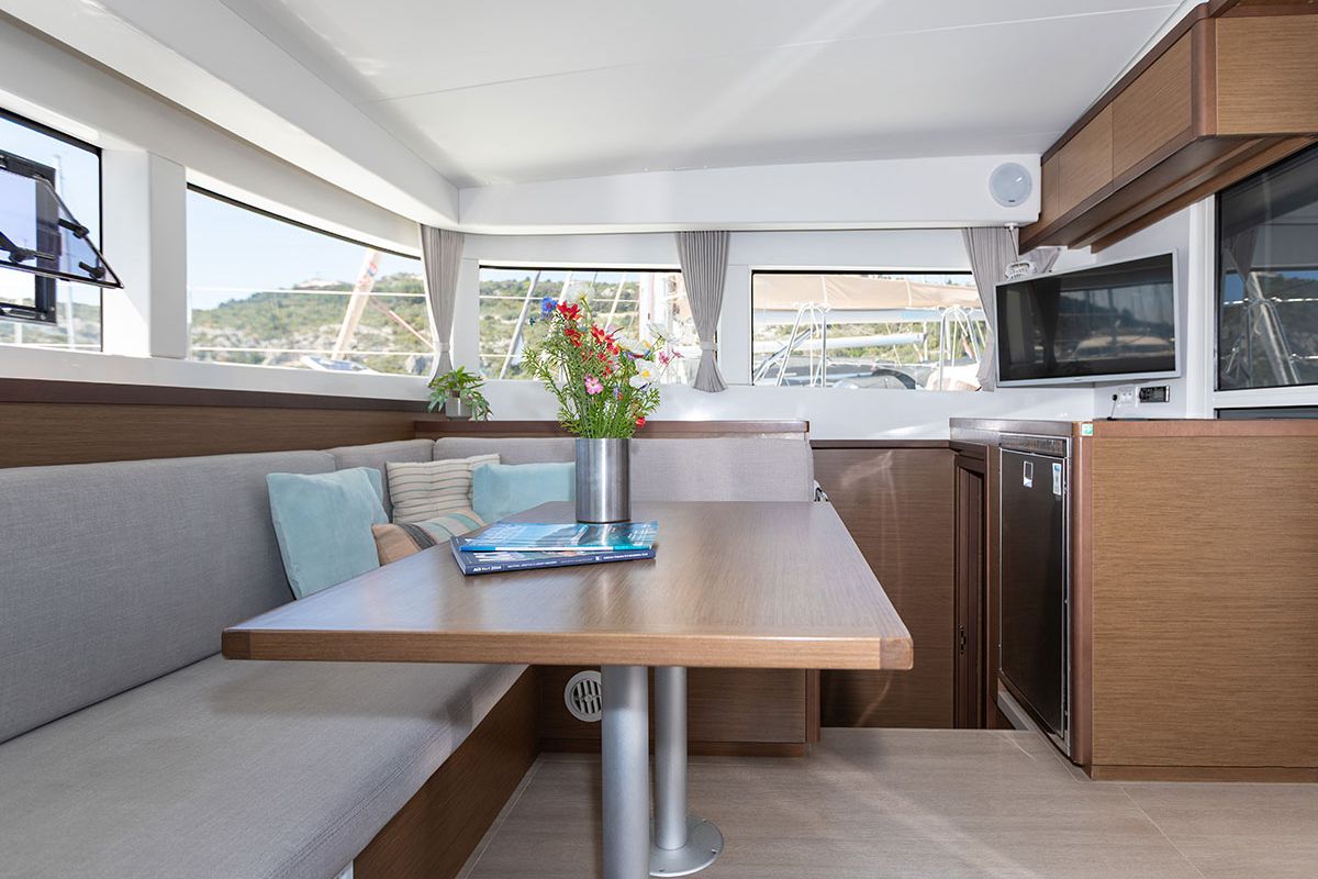 Salon of Monarch 2020, a Lagoon 40 catamaran at Primošten, Croatia