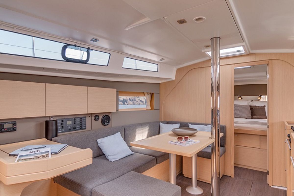 Salon of Oceanis 38 Classic, a Beneteau Oceanis 38 sailboat at Procida, Italy