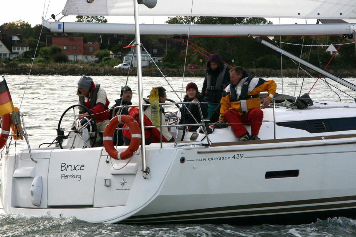 Exterior view of Bruce, a Jeanneau Sun Odyssey 439 sailboat at Heiligenhafen, Germany