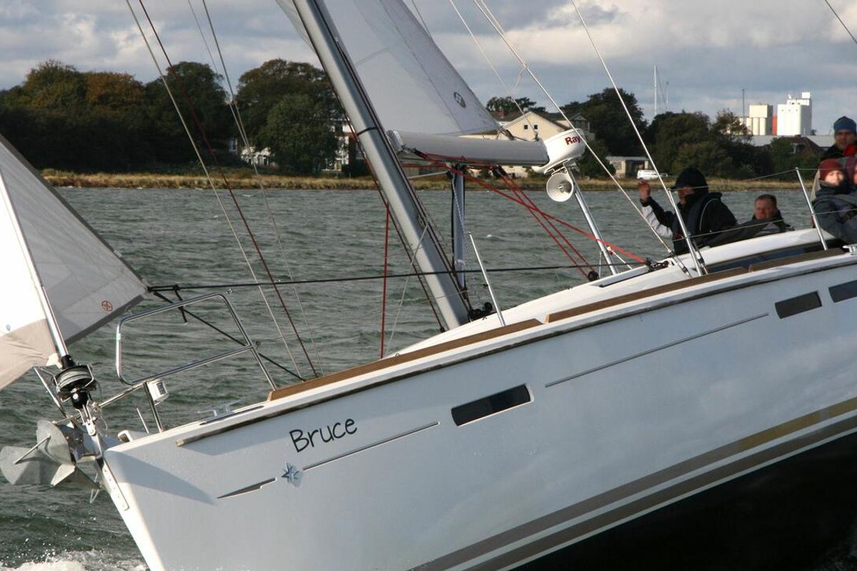 Exterior view of Bruce, a Jeanneau Sun Odyssey 439 sailboat at Heiligenhafen, Germany