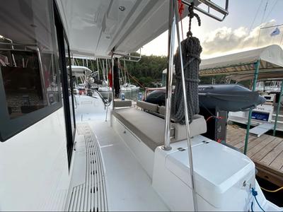 Deck of Sail Spazio, a Bali 4.2 catamaran at Marmaris, Turkey