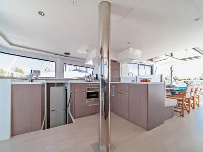 Galley of About Time, a Bali 4.8 catamaran at Athens, Greece