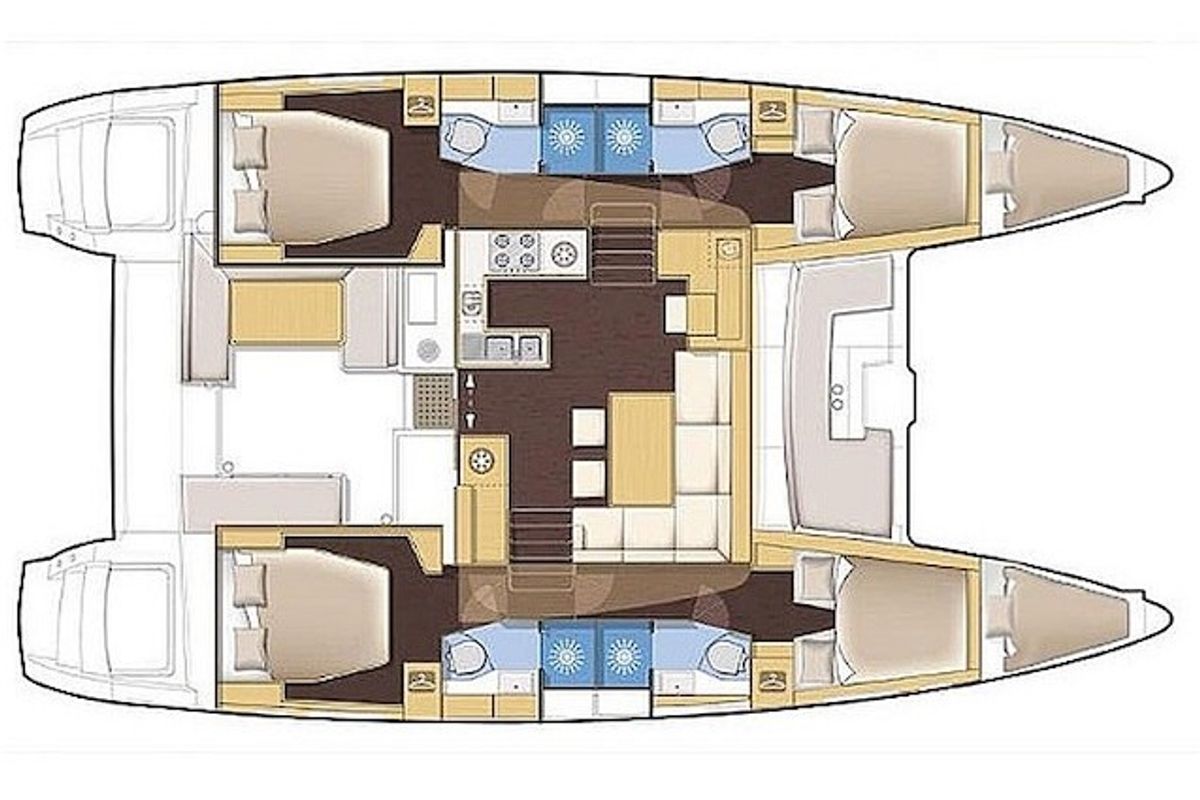 Floor plan of L450F-15A, a Lagoon 450 Fly catamaran at Athens, Greece