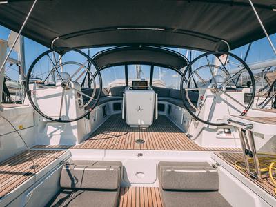 Cockpit of Il Gatto, a Jeanneau 54 sailboat at Grad Kaštela, Croatia
