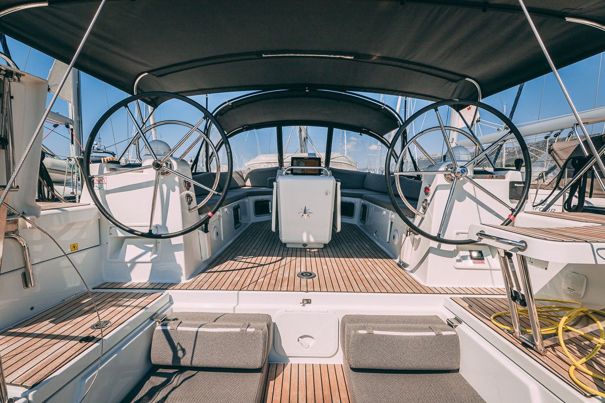 Cockpit of Il Gatto, a Jeanneau 54 sailboat at Grad Kaštela, Croatia