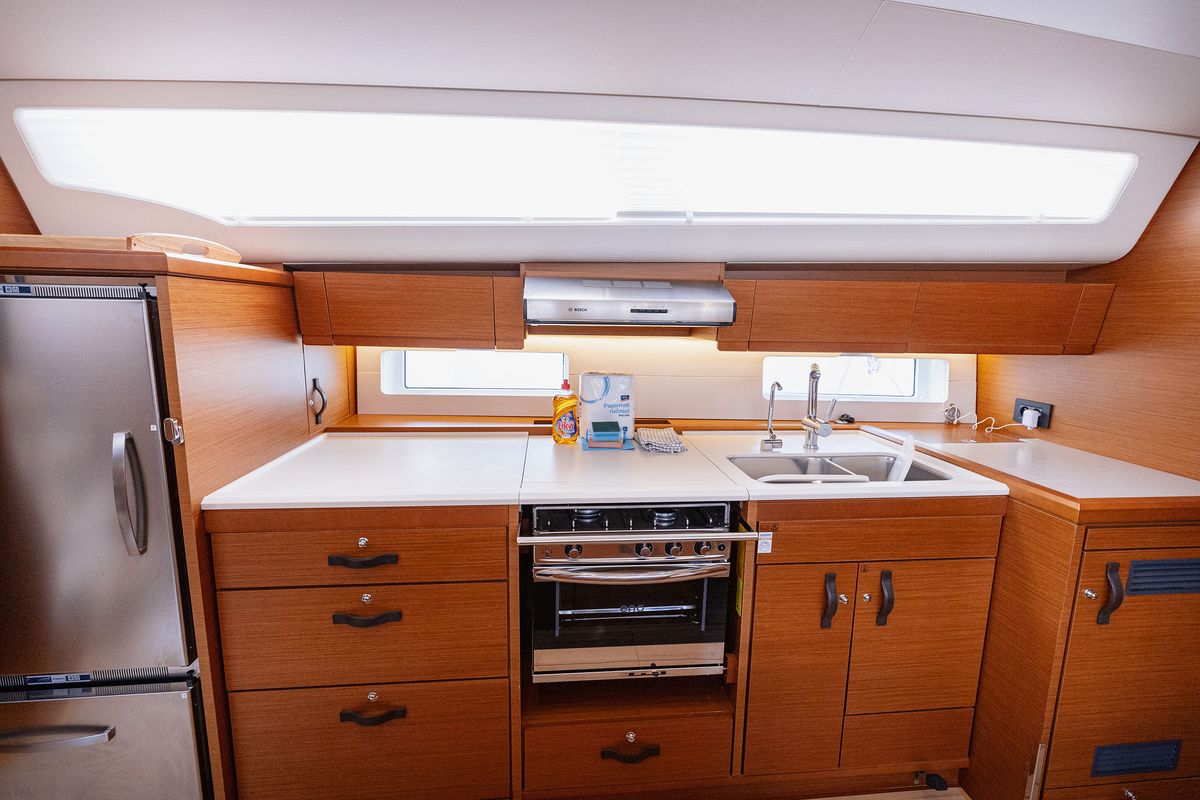 Galley of Il Gatto, a Jeanneau 54 sailboat at Grad Kaštela, Croatia