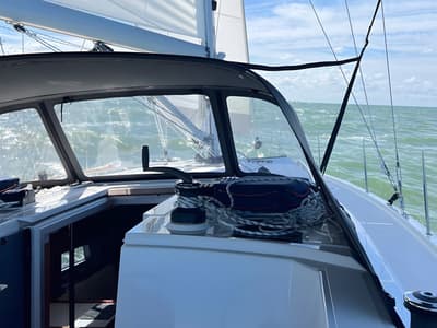Deck of Blue Eyes, a Bavaria C42 sailboat at Palma de Mallorca, Spain