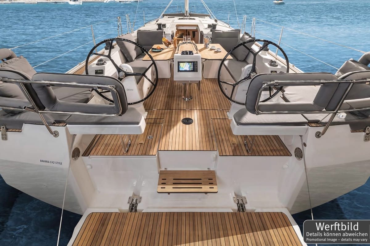 Deck of Blue Eyes, a Bavaria C42 sailboat at Palma de Mallorca, Spain