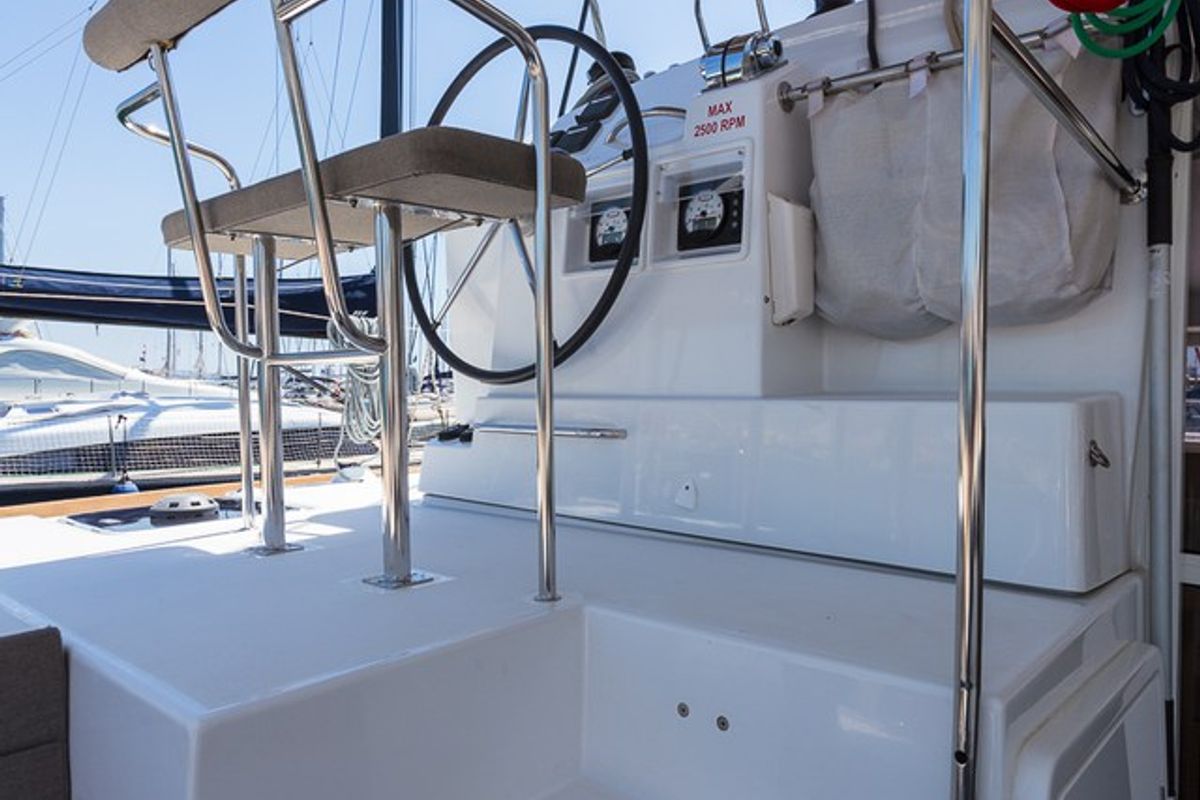 Cockpit of Sunshine, a Lagoon 400 S2 catamaran at Split, Croatia