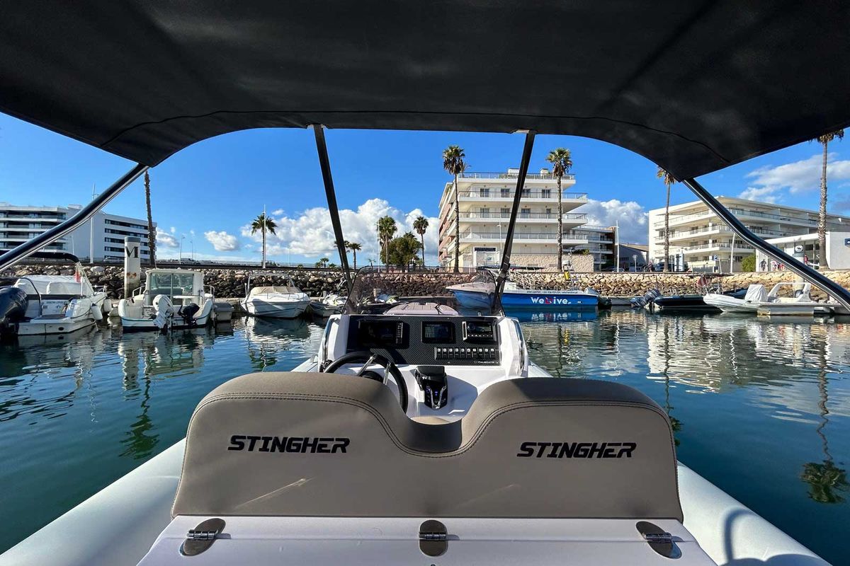 Cockpit of Just Explorer, a Gulet Italboats Stingher 22GT motorboat at Lagos, Portugal
