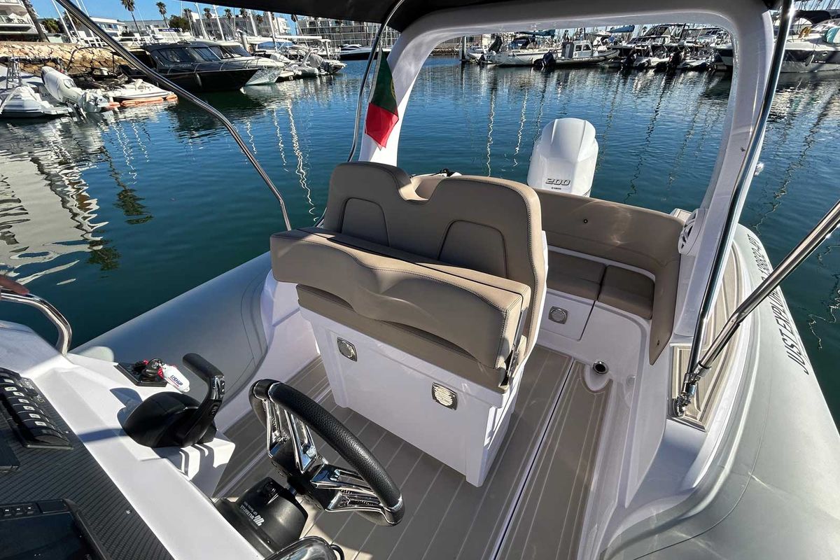 Cockpit of Just Explorer, a Gulet Italboats Stingher 22GT motorboat at Lagos, Portugal
