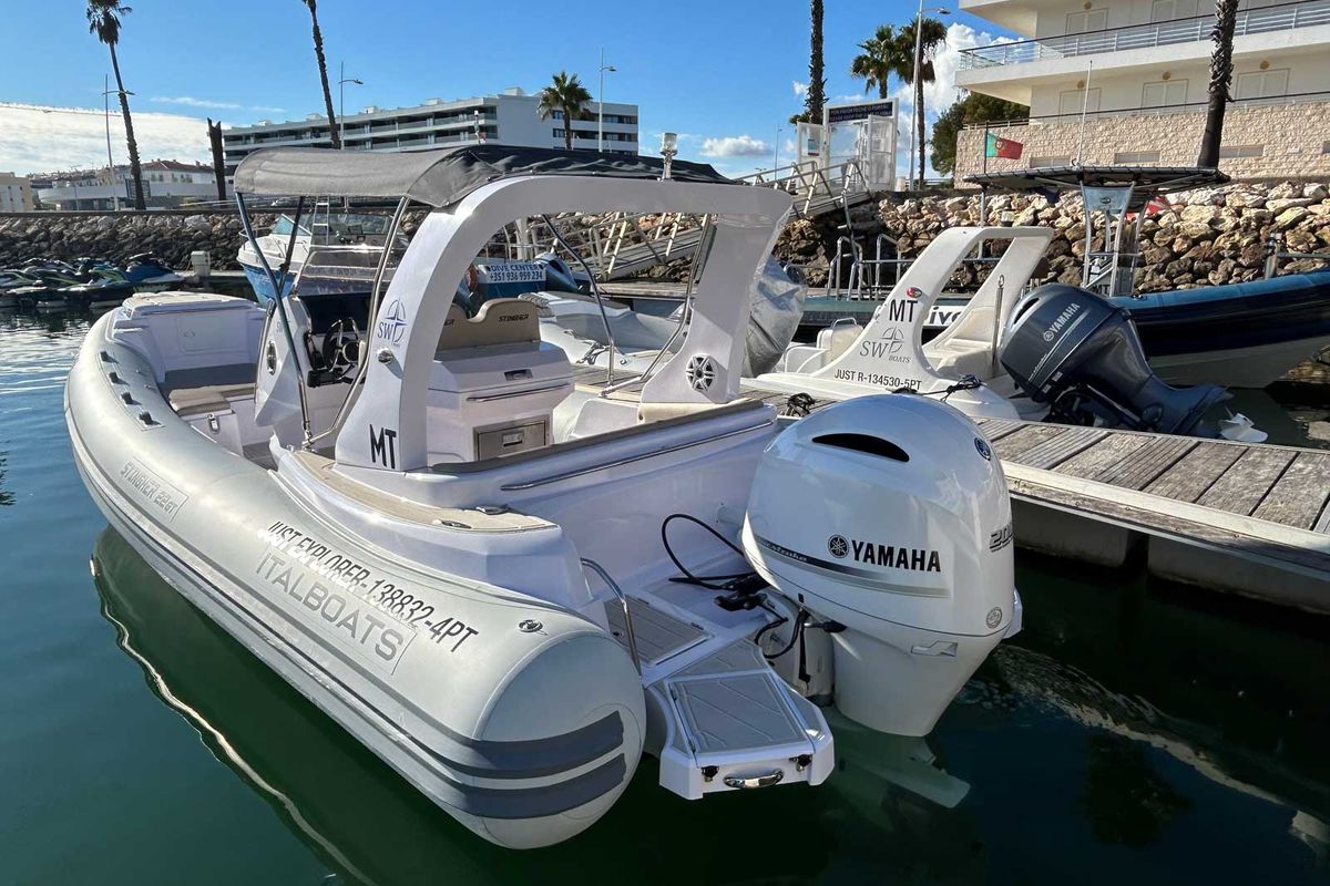 Exterior view of Just Explorer, a Gulet Italboats Stingher 22GT motorboat at Lagos, Portugal