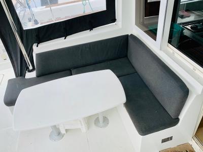Deck of Ubah, a Lagoon 40 catamaran at Eden Island Marina, Seychelles
