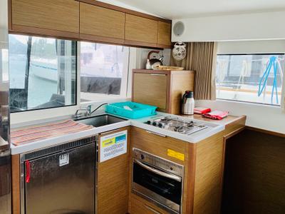 Galley of Ubah, a Lagoon 40 catamaran at Eden Island Marina, Seychelles