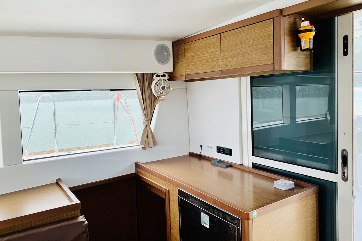 Salon of Ubah, a Lagoon 40 catamaran at Eden Island Marina, Seychelles