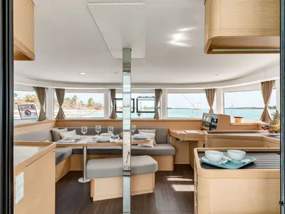 Exterior view of Billy M, a Lagoon 42 catamaran at Lavreotiki Municipal Unit, Greece