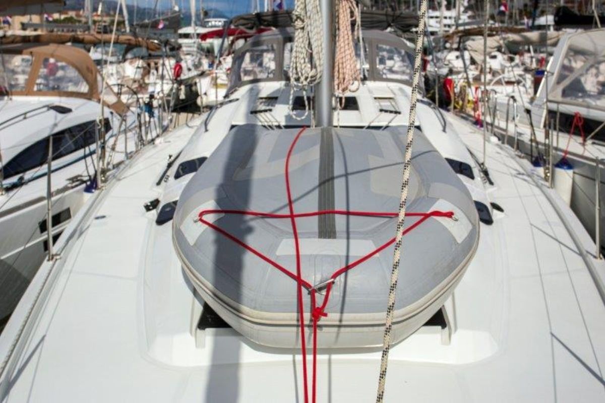 Deck of Bingo, a Elan Impression 50 sailboat at Grad Biograd na Moru, Croatia