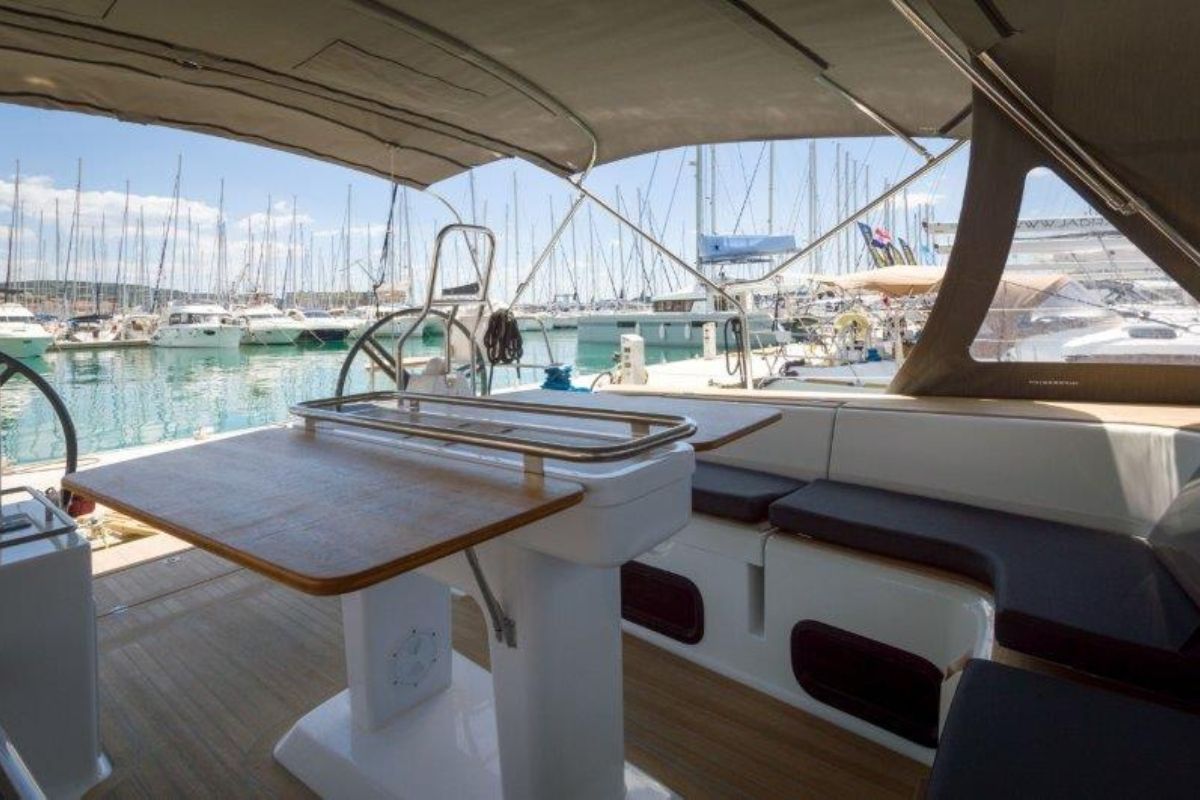 Deck of Bingo, a Elan Impression 50 sailboat at Grad Biograd na Moru, Croatia