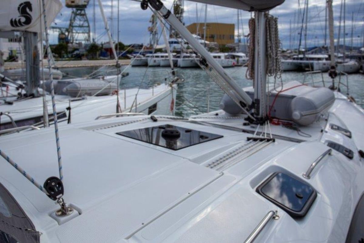 Deck of Bingo, a Elan Impression 50 sailboat at Grad Biograd na Moru, Croatia