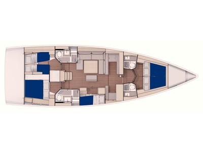 Floor plan of Sunsail 53.5 Premium, a Dufour 530 sailboat at Općina Marina, Croatia
