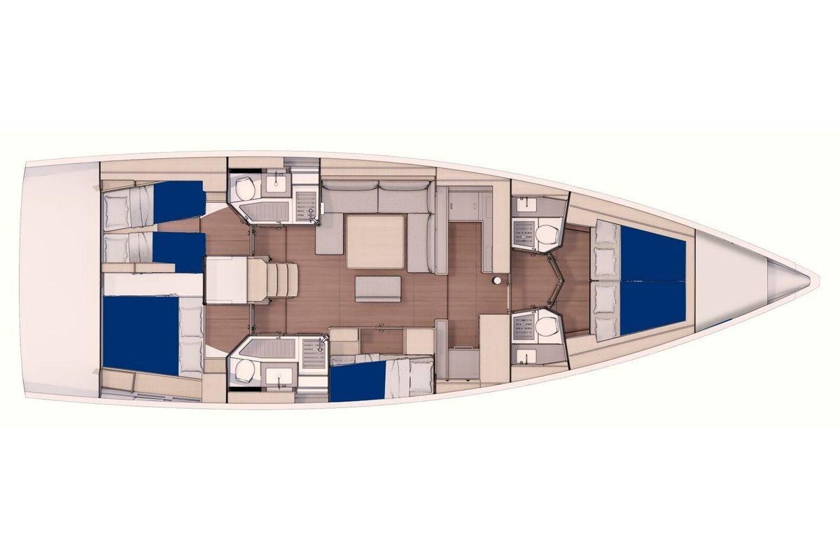 Floor plan of Sunsail 53.5 Premium, a Dufour 530 sailboat at Općina Marina, Croatia