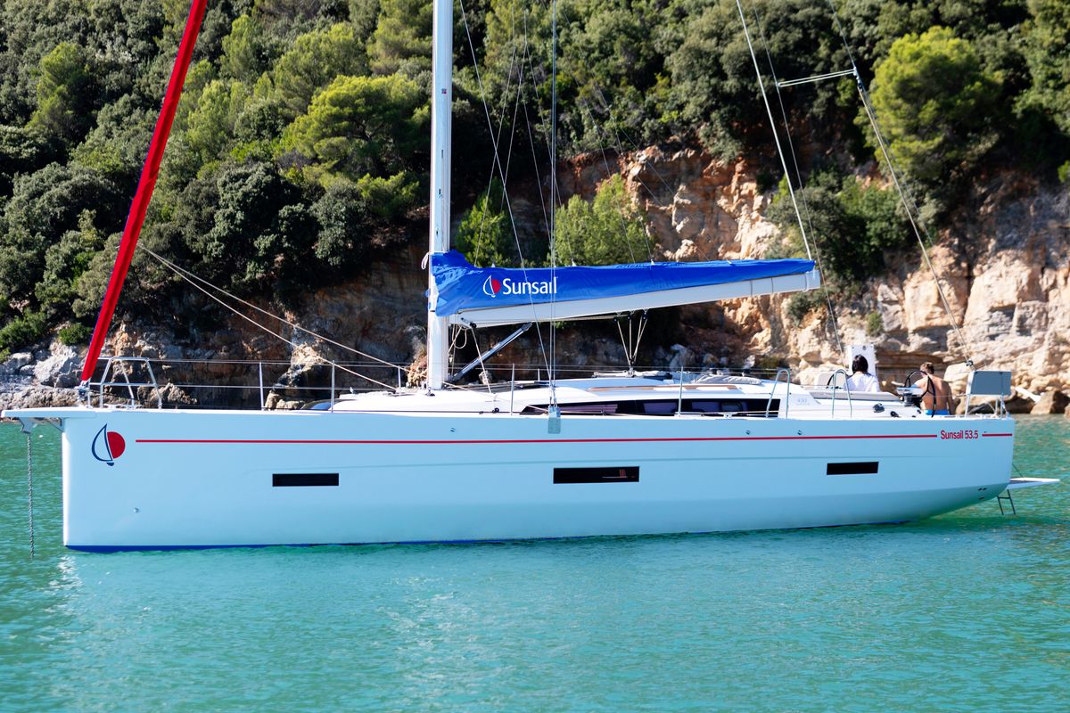 Exterior view of Sunsail 53.5 Premium, a Dufour 530 sailboat at Općina Marina, Croatia