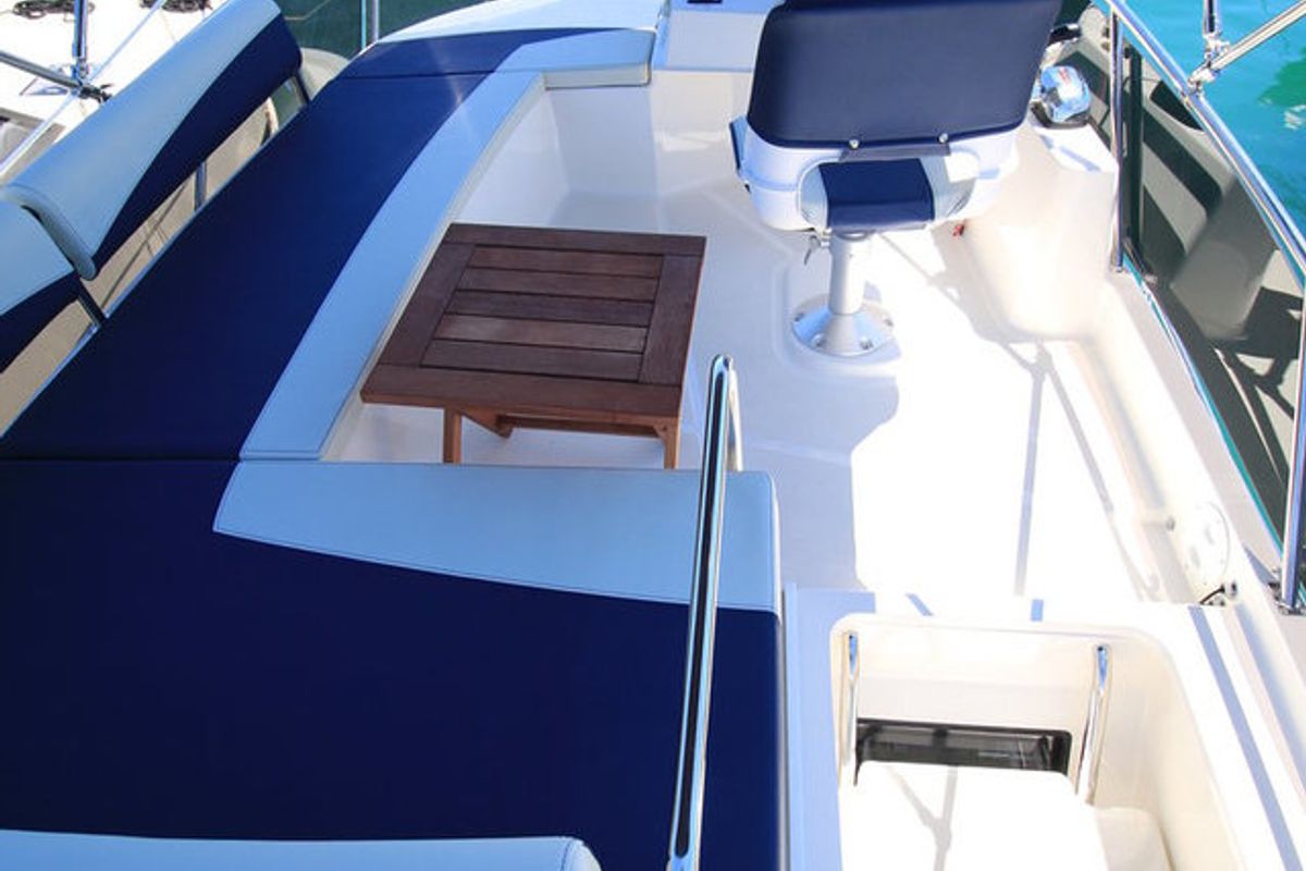 Cockpit of Sabina, a Delphia Yachts Platinum 989 Fly yacht at Kukljica, Croatia