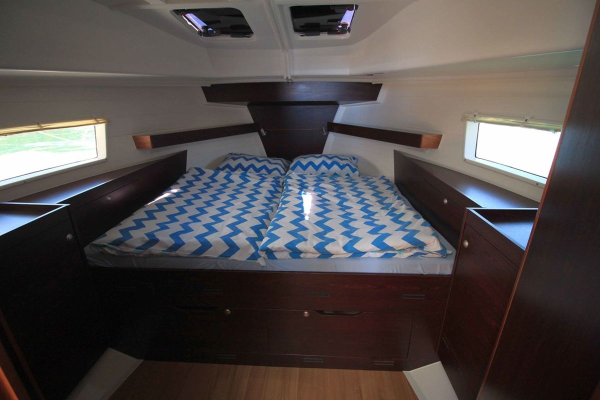 Cabin on Sabina, a Delphia Yachts Platinum 989 Fly yacht at Kukljica, Croatia