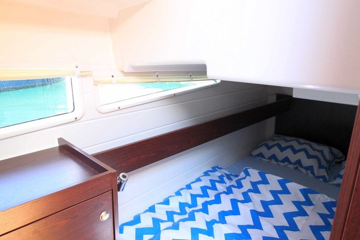 Cabin on Sabina, a Delphia Yachts Platinum 989 Fly yacht at Kukljica, Croatia