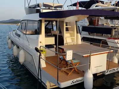 Deck of Sabina, a Delphia Yachts Platinum 989 Fly yacht at Kukljica, Croatia
