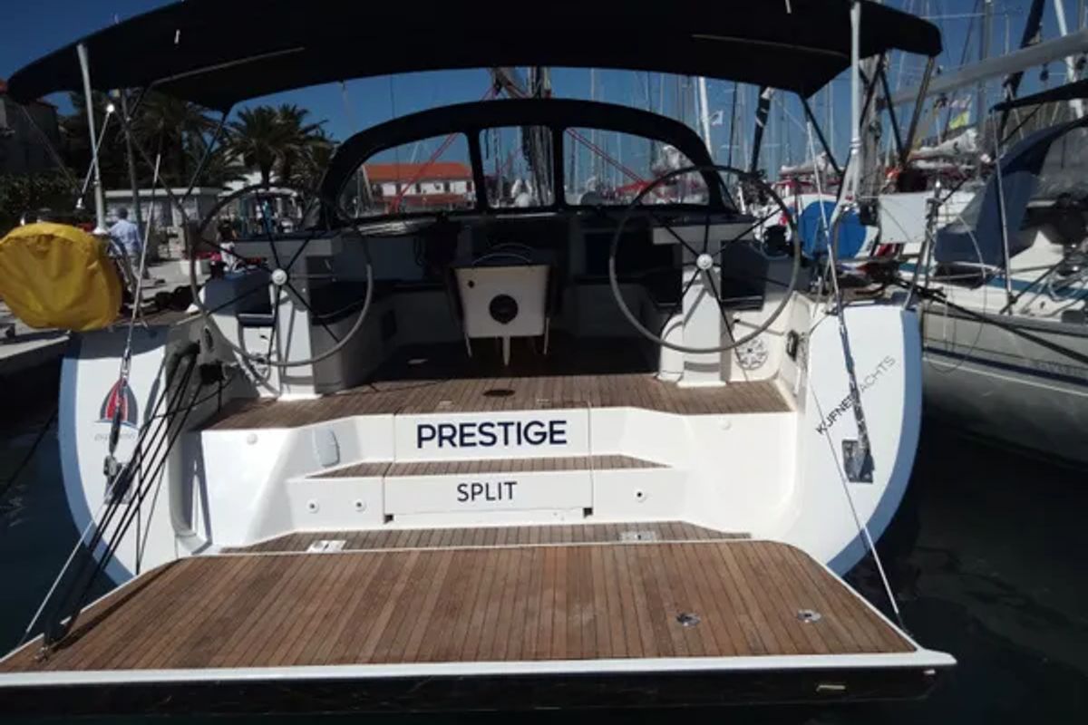 Exterior view of Prestige, a D&D Kufner 50 sailboat at Grad Trogir, Croatia