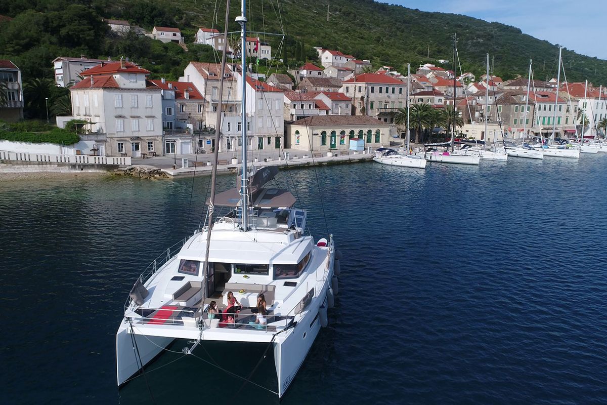 Exterior view of Namaste Of Bali, a Bali 5.4 catamaran at Grad Kaštela, Croatia