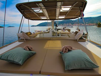 Deck of Namaste Of Bali, a Bali 5.4 catamaran at Grad Kaštela, Croatia