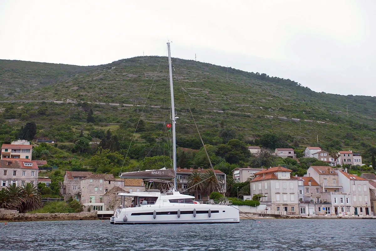 Salon of Namaste Of Bali, a Bali 5.4 catamaran at Grad Kaštela, Croatia