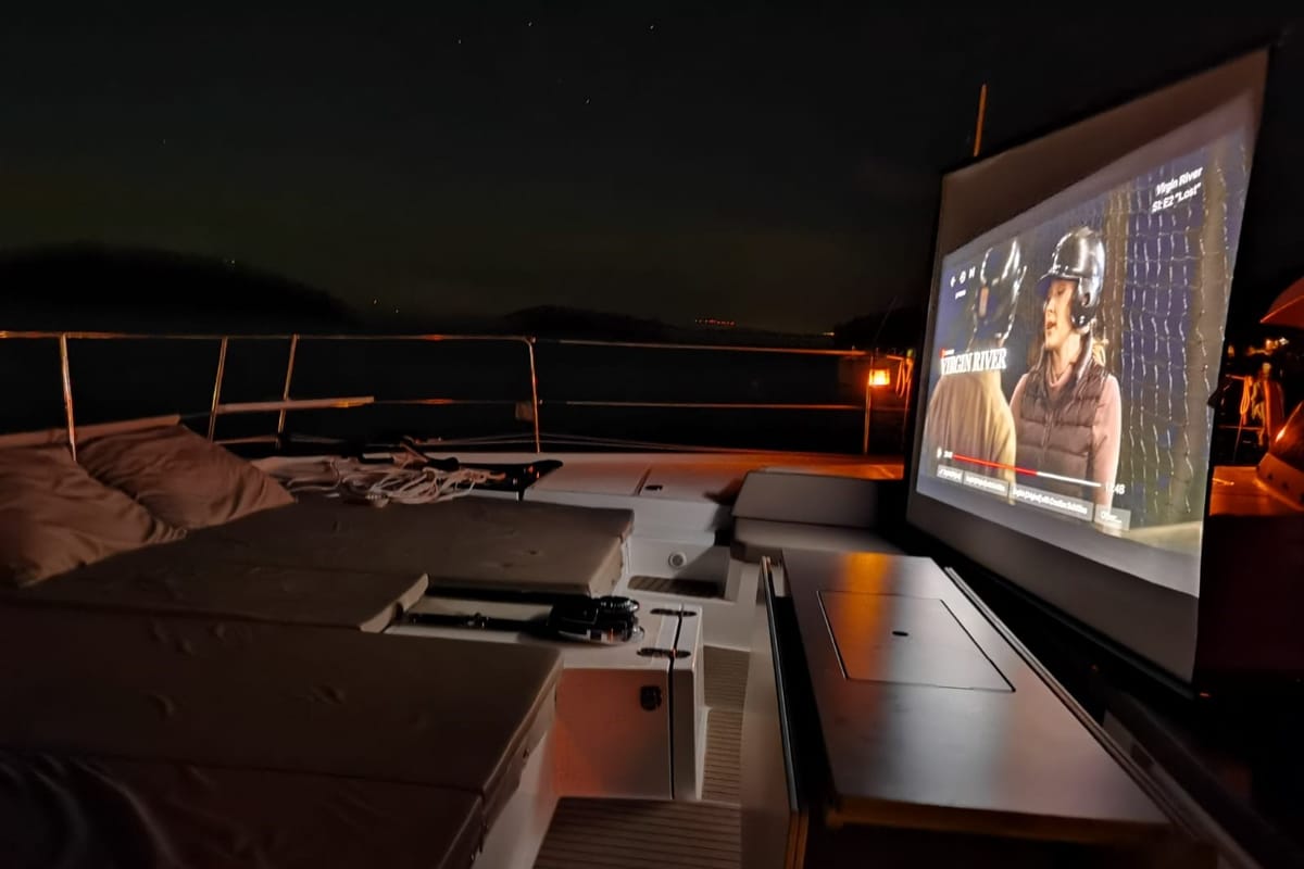 Deck of Namaste Of Bali, a Bali 5.4 catamaran at Grad Kaštela, Croatia