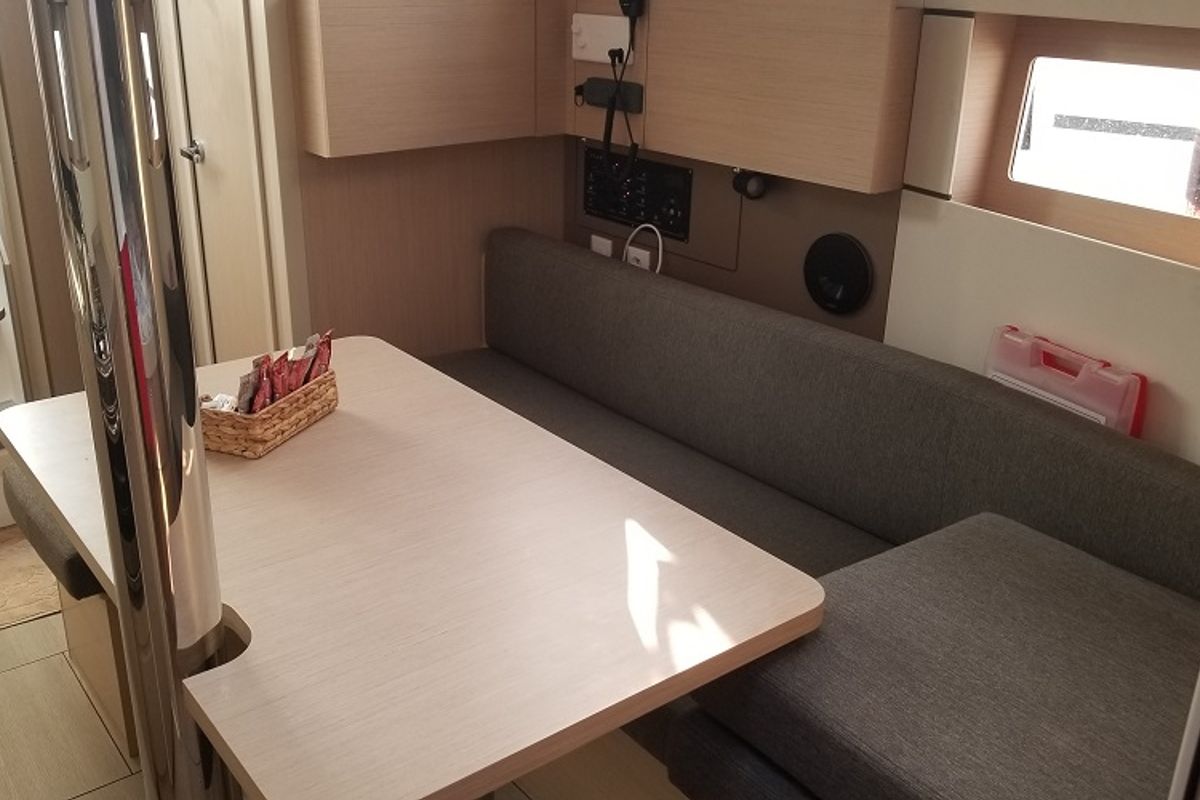 Salon of Rosa Bella, a Beneteau Oceanis 38.1 sailboat at Fethiye, Turkey