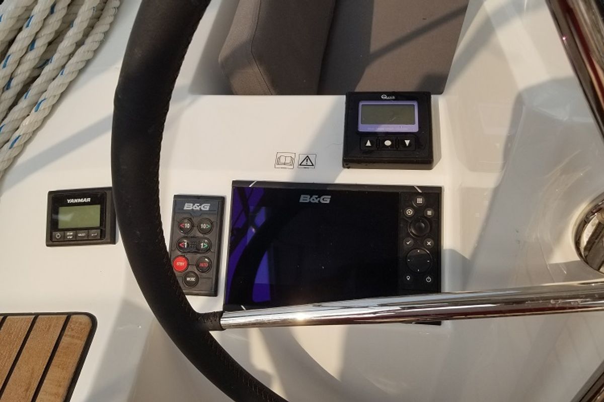 Cockpit of Rosa Bella, a Beneteau Oceanis 38.1 sailboat at Fethiye, Turkey