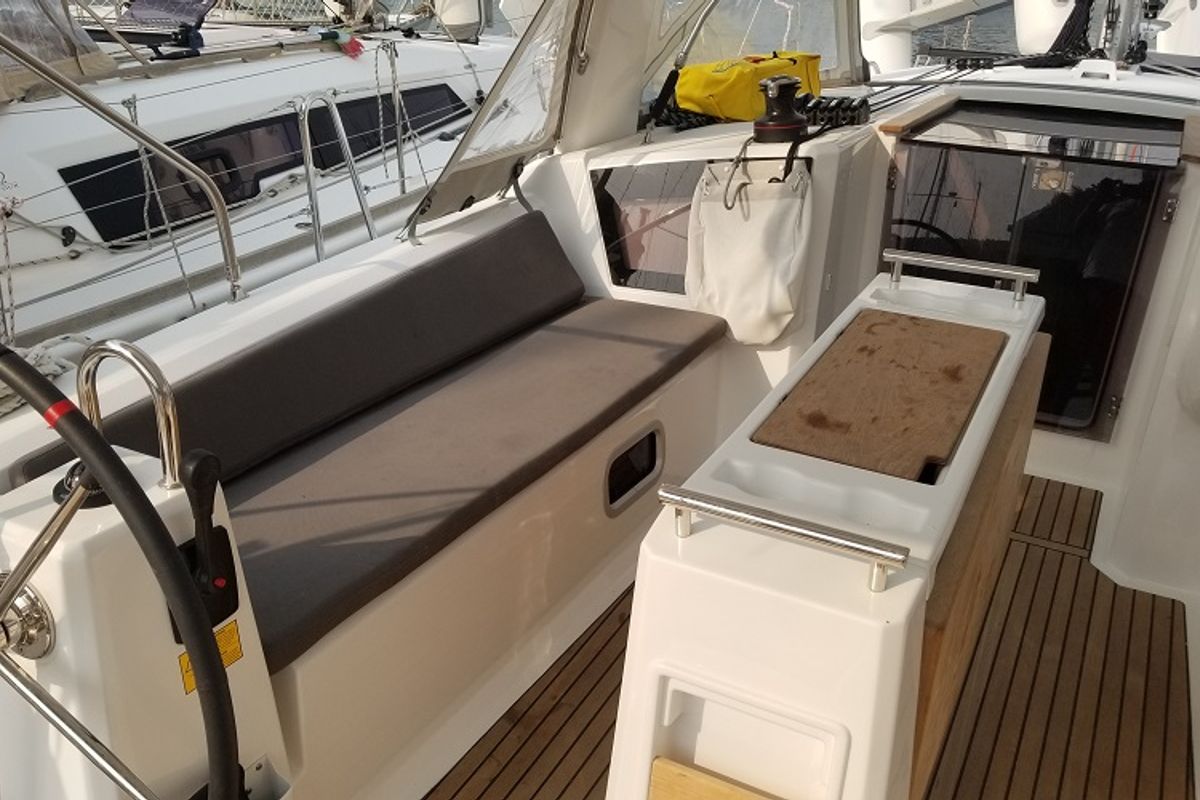 Deck of Rosa Bella, a Beneteau Oceanis 38.1 sailboat at Fethiye, Turkey