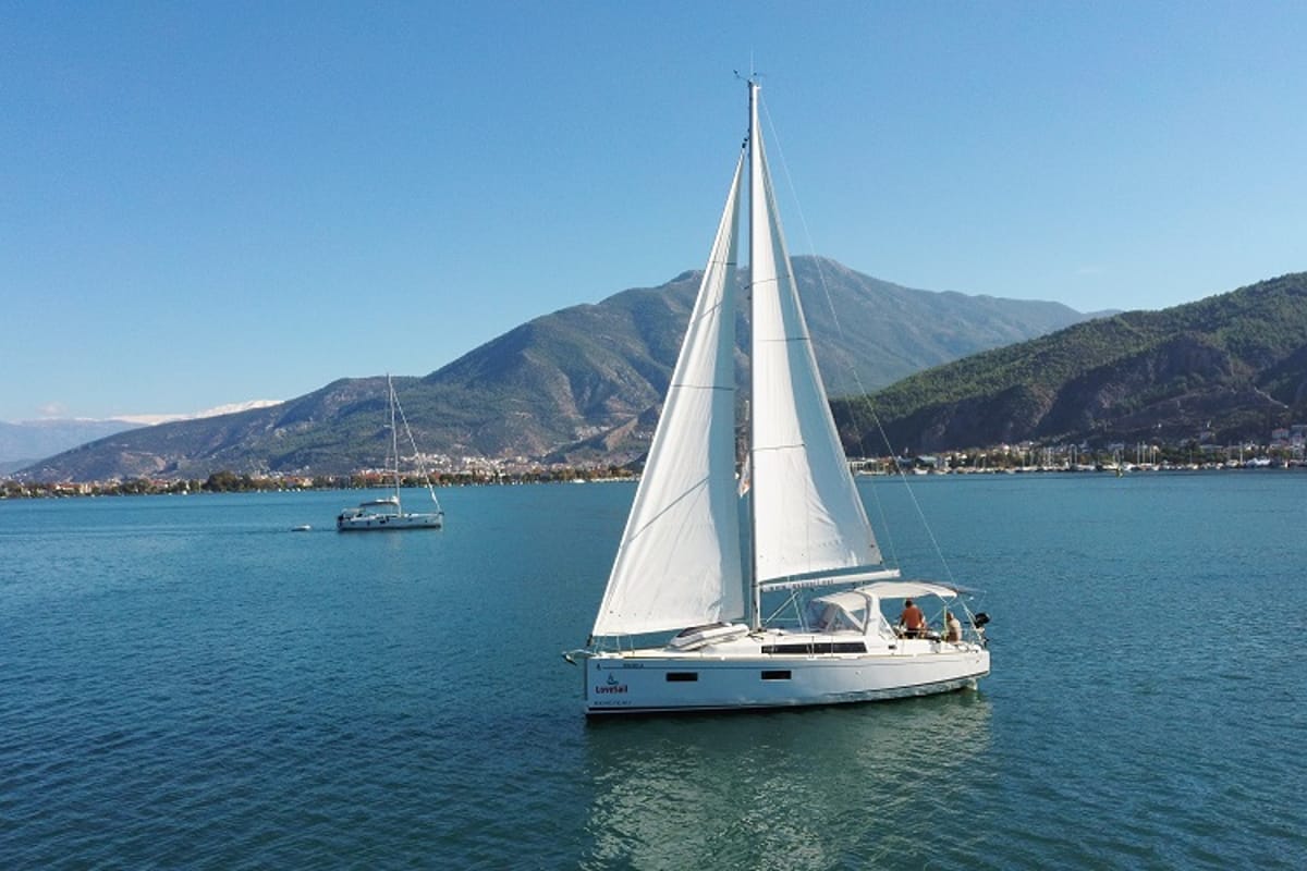 Cockpit of Rosa Bella, a Beneteau Oceanis 38.1 sailboat at Fethiye, Turkey