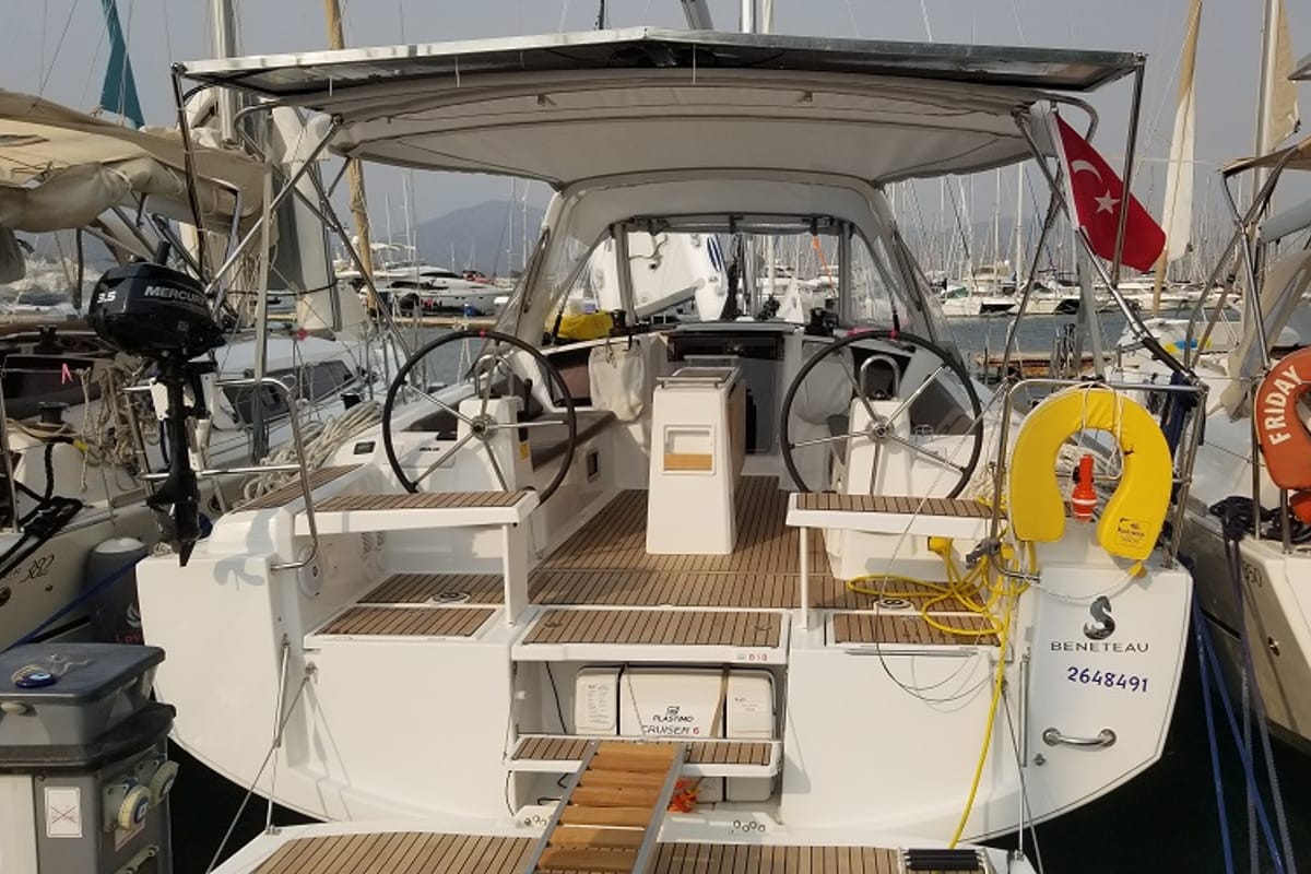 Head on Rosa Bella, a Beneteau Oceanis 38.1 sailboat at Fethiye, Turkey