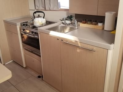 Galley of Rosa Bella, a Beneteau Oceanis 38.1 sailboat at Fethiye, Turkey