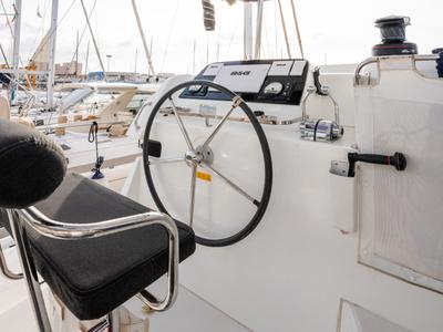 Cockpit of Gelsomino, a Lagoon 42 catamaran at Rosignano Solvay, Italy