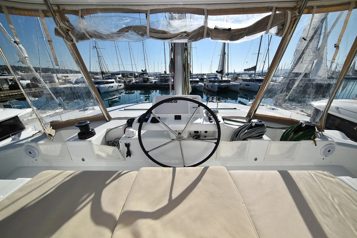 Cockpit of Shadow, a Lagoon 50 catamaran at Općina Sukošan, Croatia