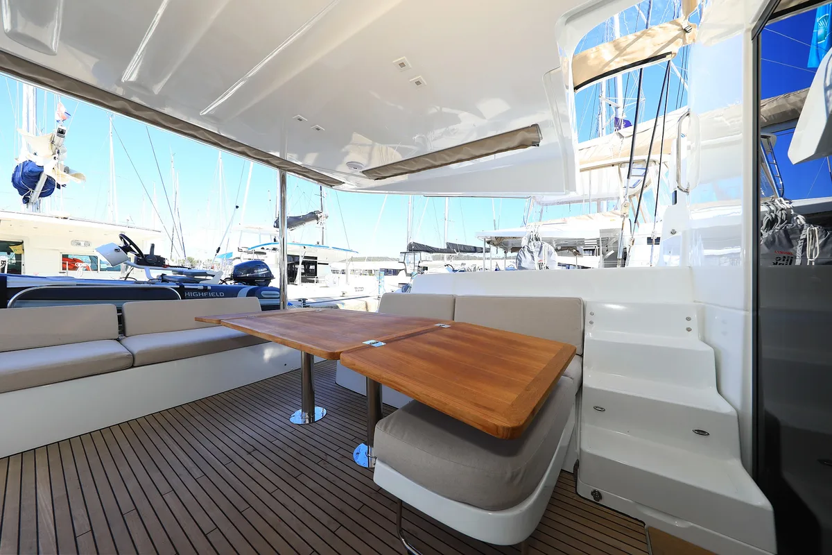 Deck of Shadow, a Lagoon 50 catamaran at Općina Sukošan, Croatia