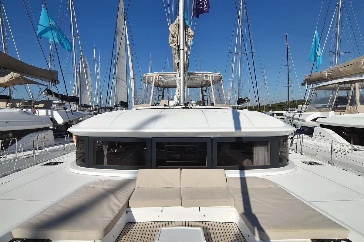 Deck of Shadow, a Lagoon 50 catamaran at Općina Sukošan, Croatia