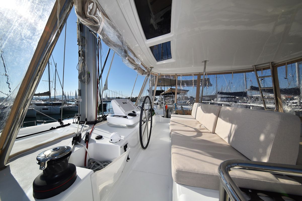 Cockpit of Shadow, a Lagoon 50 catamaran at Općina Sukošan, Croatia