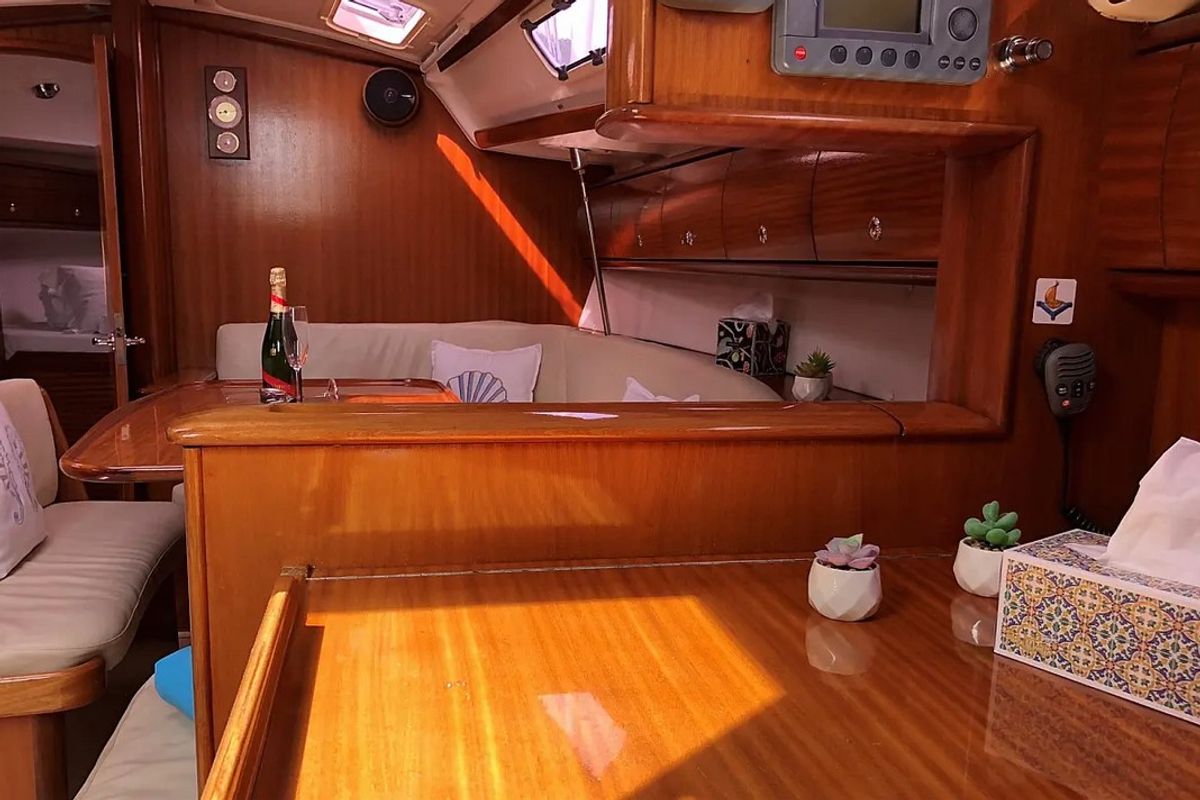 Salon of Tommy, a Bavaria 38 sailboat at Olbia, Italy