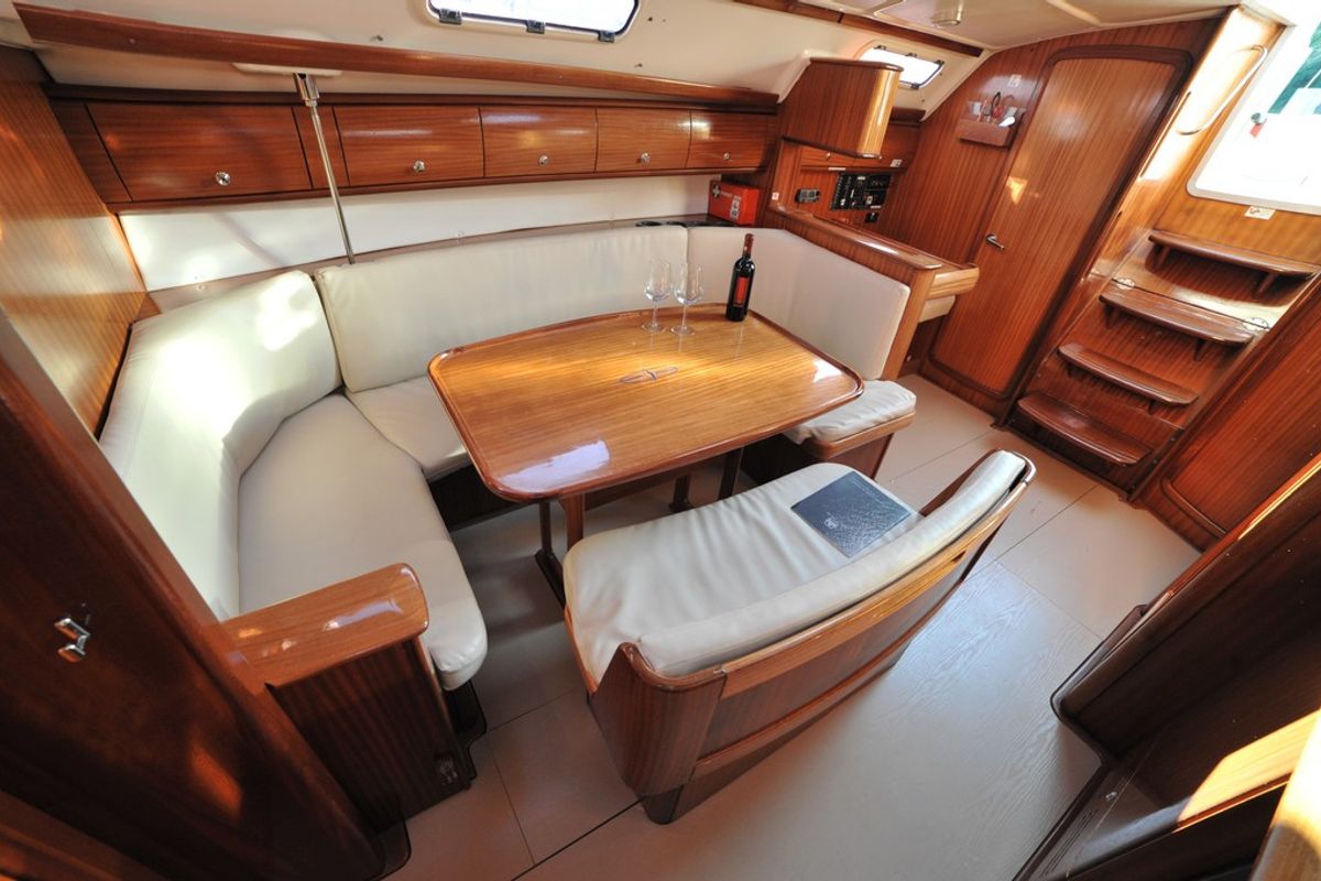 Salon of Tommy, a Bavaria 38 sailboat at Olbia, Italy