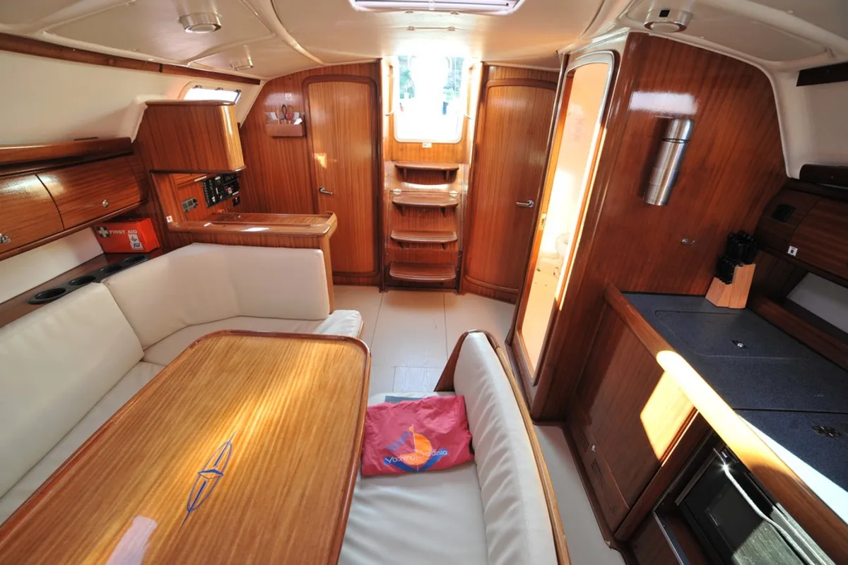 Salon of Tommy, a Bavaria 38 sailboat at Olbia, Italy