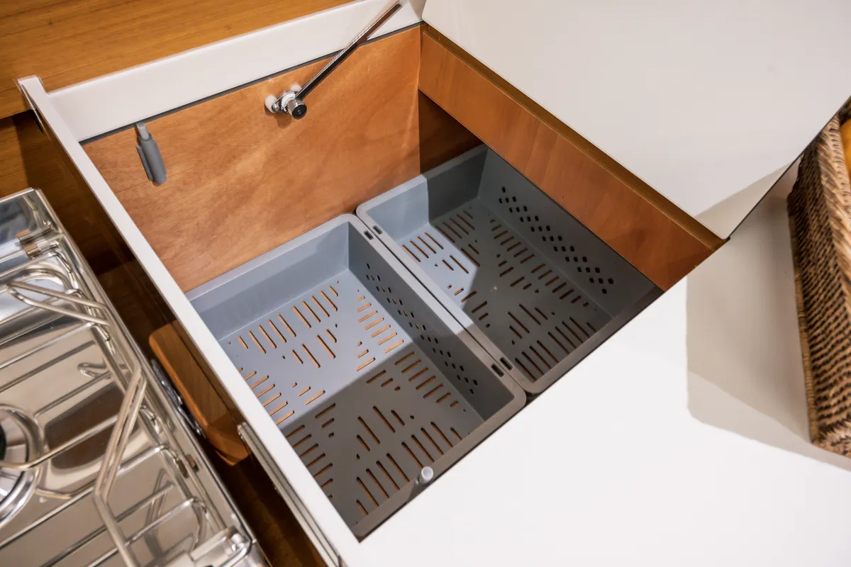 Galley of Emotion, a Jeanneau Sun Odyssey 410 sailboat at Lavreotiki Municipal Unit, Greece